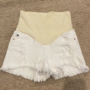 White Distressed Maternity Jean Shorts